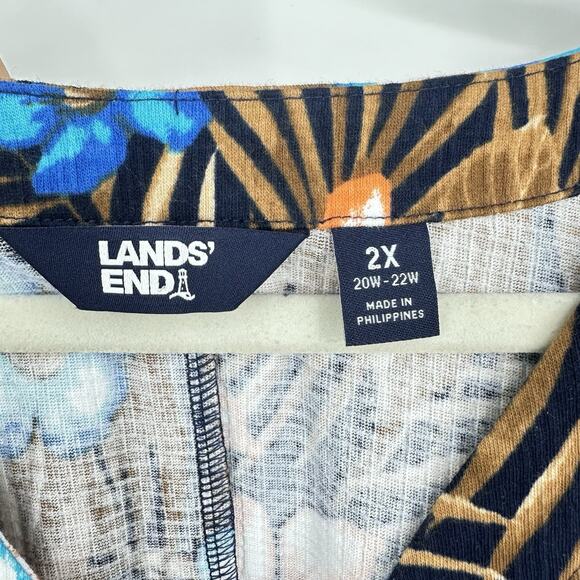 Lands End Womens 2X Hawaiian Midi Dress A-line Floral Short Sleeve Soft Pockets - Picture 3 of 11